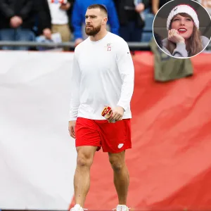 Travis Kelce Gazes at Poster of Taylor Swift at Gillette Stadium Ahead of Chiefs Game