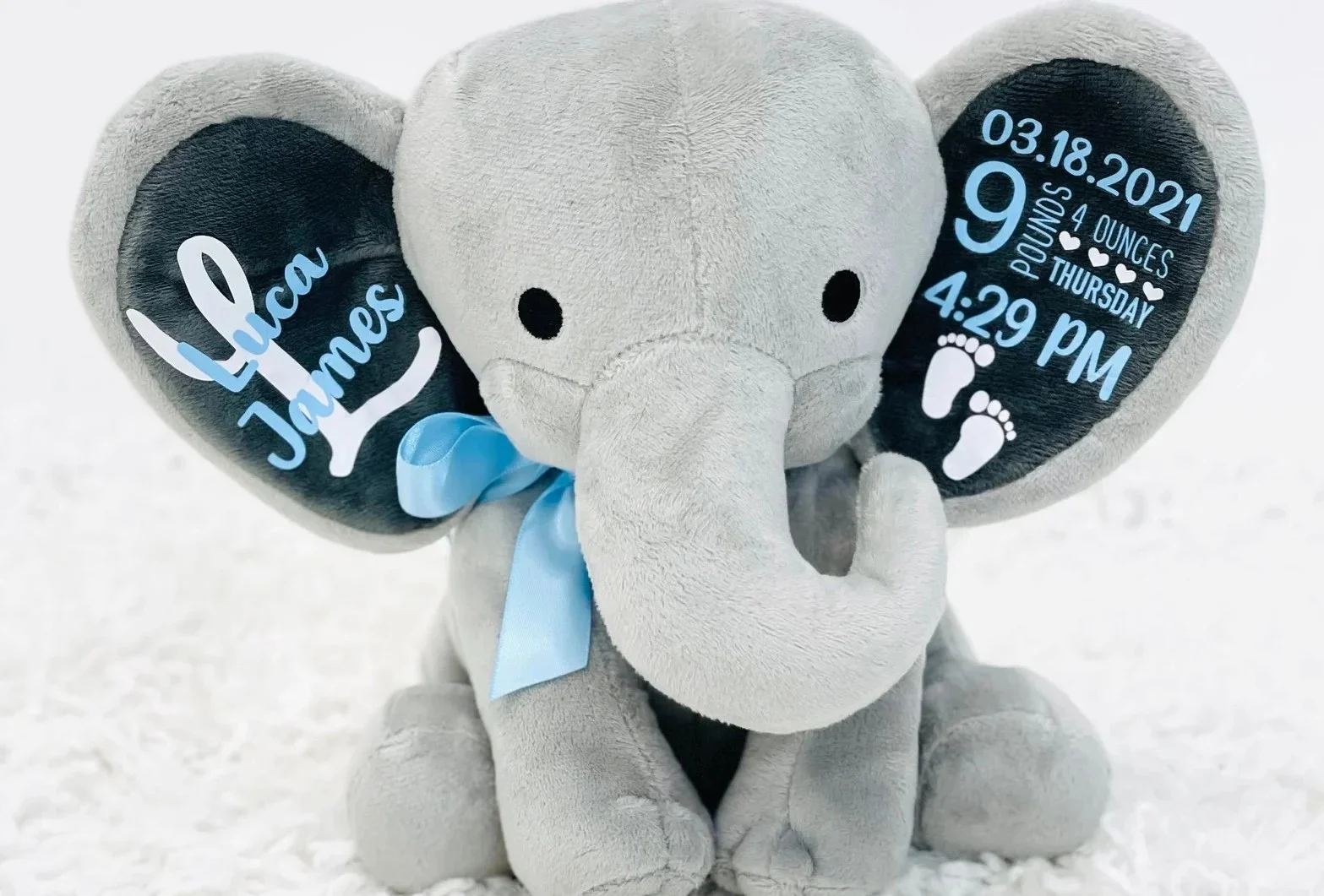 Baby Stuffed Elephant with Birth Details