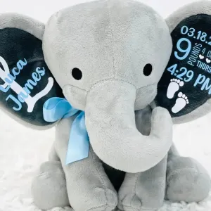Baby Stuffed Elephant with Birth Details