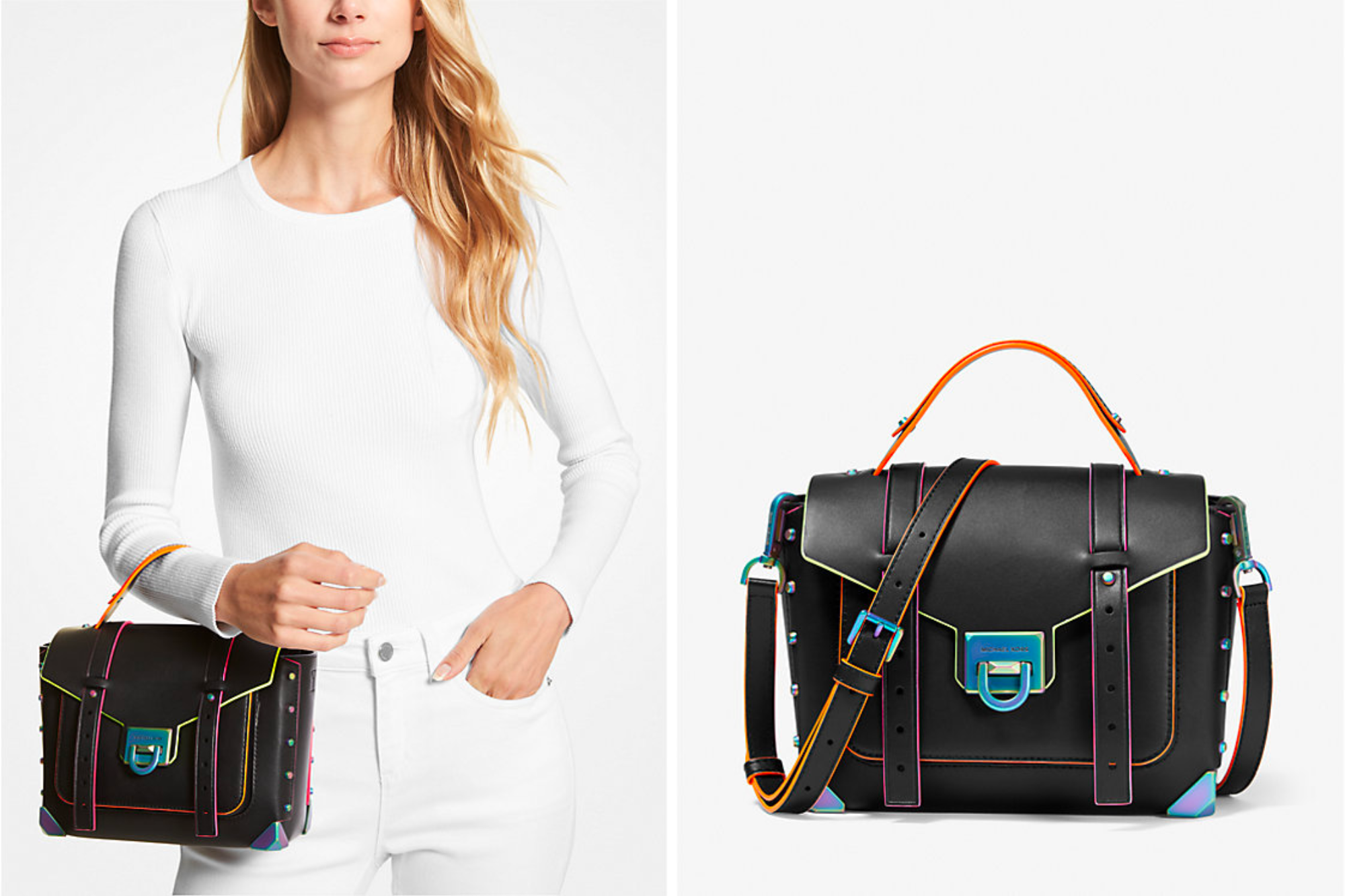 Michael Kors Manhattan Medium Contrast-Trim Leather Satchel