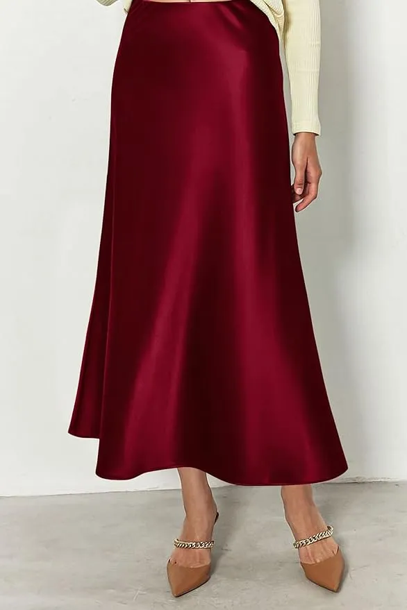 red satin skirt
