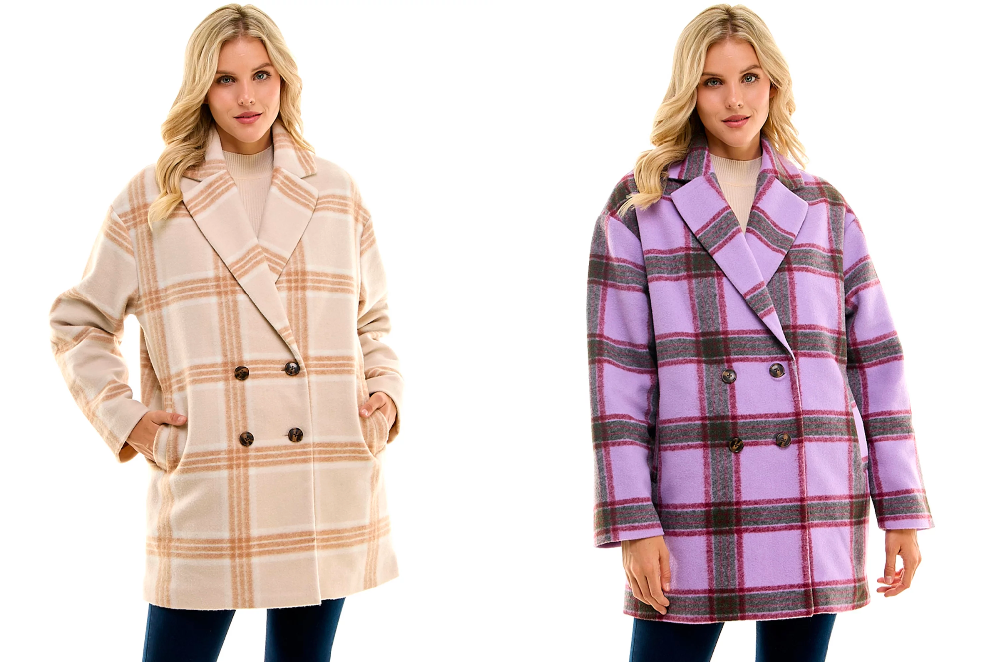 Time and Tru Women's Brushed Twill Plaid Coat