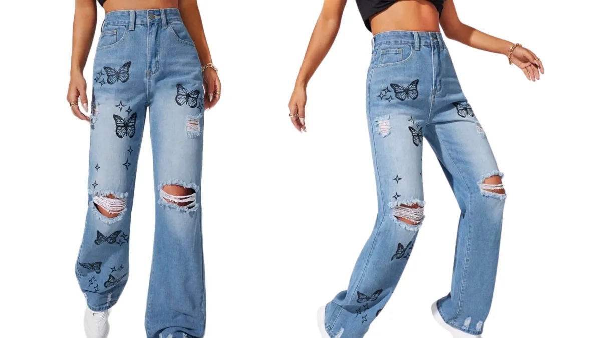 High-Waisted Ripped Jeans