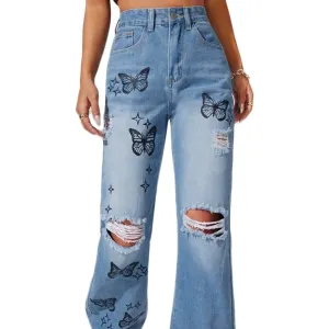 High-Waisted Ripped Jeans