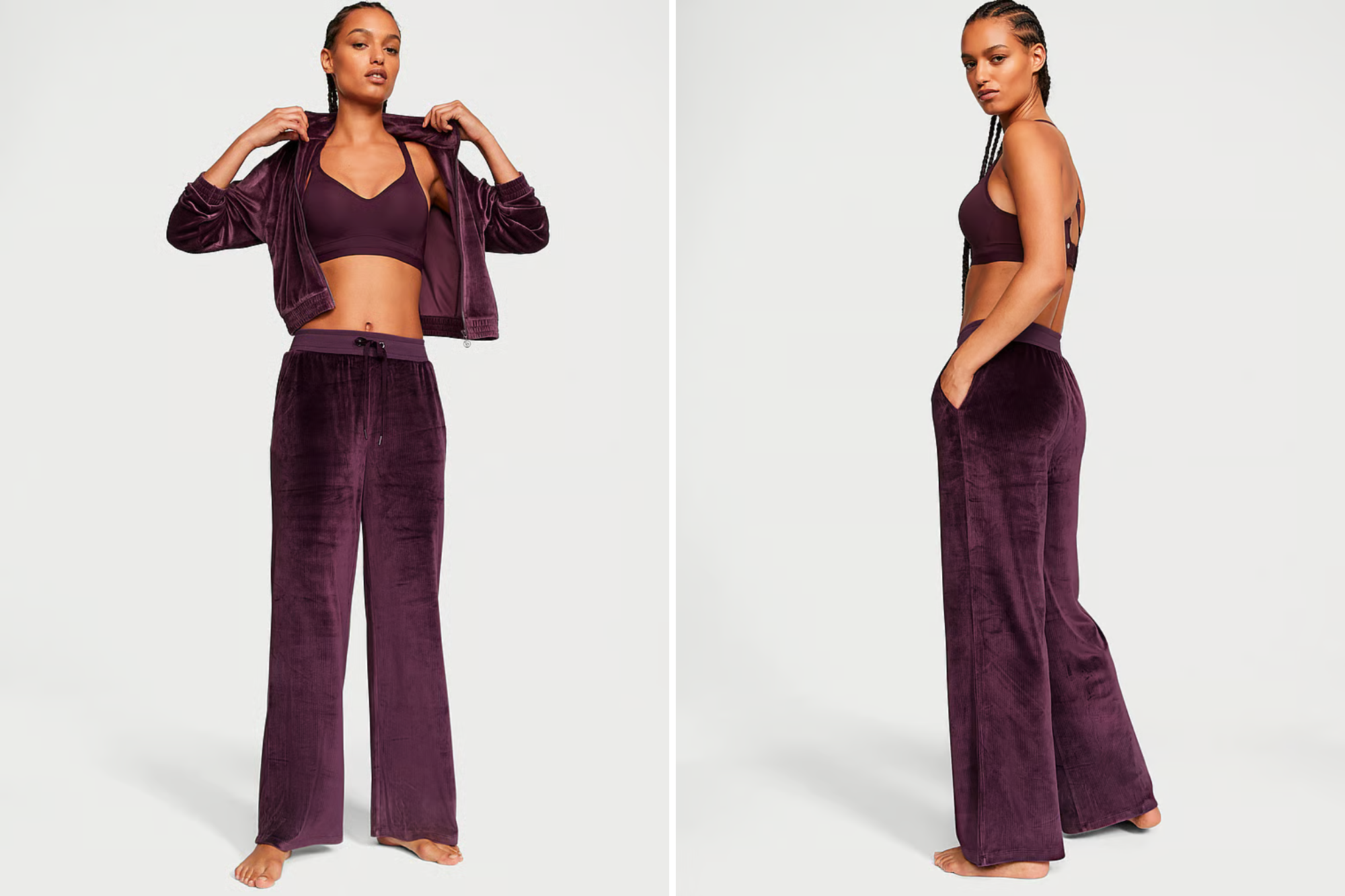 Victoria's Secret Velour Ribbed High-Rise Wide Leg Pants