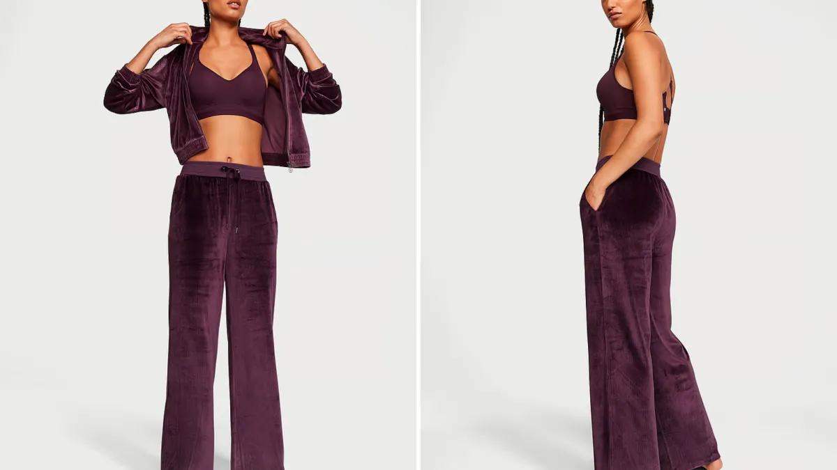 Victoria's Secret Velour Ribbed High-Rise Wide Leg Pants