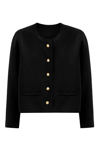 PRETTYGARDEN Cardigan Sweaters for Women Winter 2024 Button Down Open Front Long Sleeve Chunky Knit Shirt Dressy Outerwear (Black,Medium)