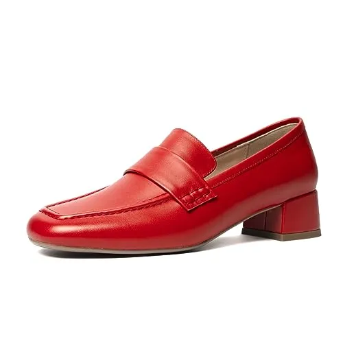 ONEENO Women's Red Leather Heels Loafer 7.5 M US