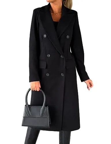 IDEALSANXUN Peacoat Women Coat Long Winter Coats Fall Fashion Outfits 2023 Midi Length Ladies Dressy Warm Double Breasted Wool Trench Coat, Black, L