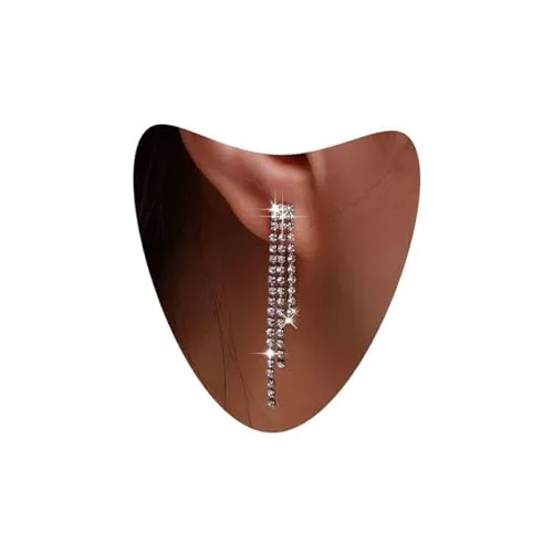 Aneneiceera Vintage Crystal Chandeliers Earrings Silver Tennis Chain Earrings Long Rhinestone Chain Dangle Earrings Cz Paved Chain Tassel Earrings Wedding Chandelier Statement Earrings Jewelry for