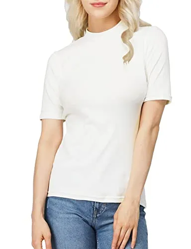 H2H Women's Mock Half Neck Short Sleeve Slim Fit Ribbed Knit Tee T-Shirts Sweaters White US M/Asia M (CWOSWS002)