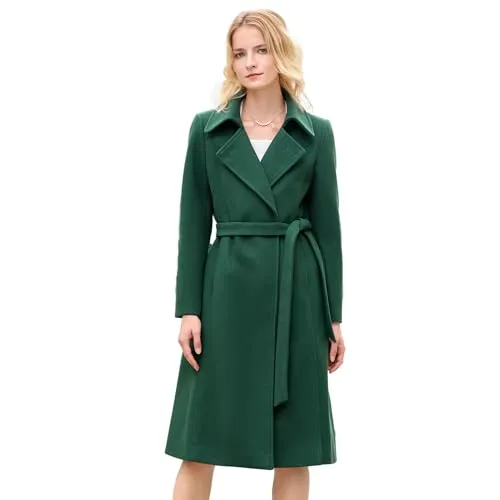 Aprsfn Women's Elegant Solid Color Mid-Length Thicken Warm Wool Blend Coat (Dark Green, Medium)
