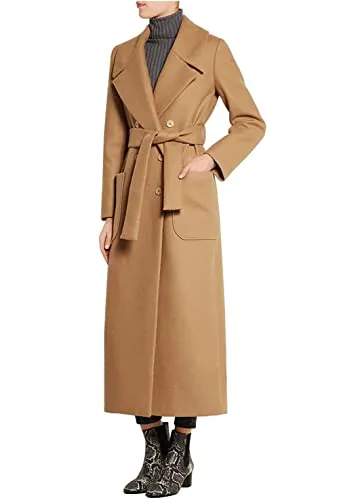 CHARTOU Women's Elegant Lapel Collar Double Breasted Regular Wool Blend Overcoat Coat Belt (Medium, Camel)