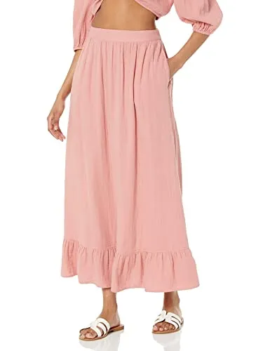 The Drop Women's Patria Gauze Pull-On Ruffle Hem Maxi Skirt, Rosette, M