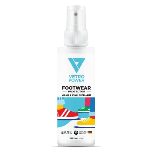 Vetro Power Shoe Protector Spray Long Lasting Water Stain Protection All Types of Shoes Suede Nubuck Fabric, Transparent, Odorless, All-Weather Protection for Footwear 100ml (1-pack)