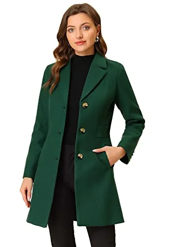 Allegra K Women's Lapel Single-Breasted Long Outerwear Winter Coats Medium Green