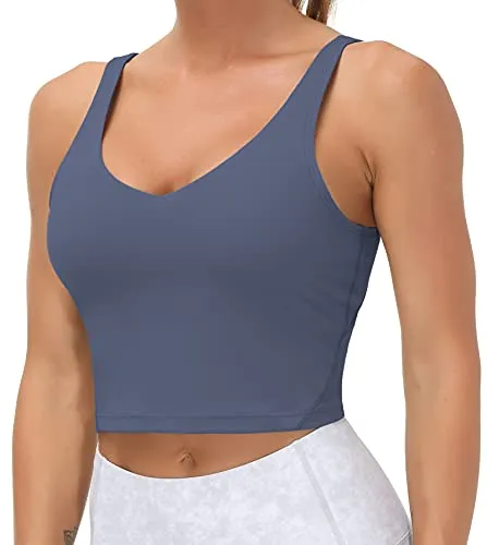 Women&rsquo;s Longline Sports Bra Wirefree Padded Medium Support Yoga Bras Gym Running Workout Tank Tops (Ink Blue, Medium)