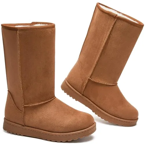 BENPAO Winter Snow Boots for Women Warm Mid Calf Boots Black Fuzzy Boots Comfortable Fur Lined Booties(Chestnut,US8)