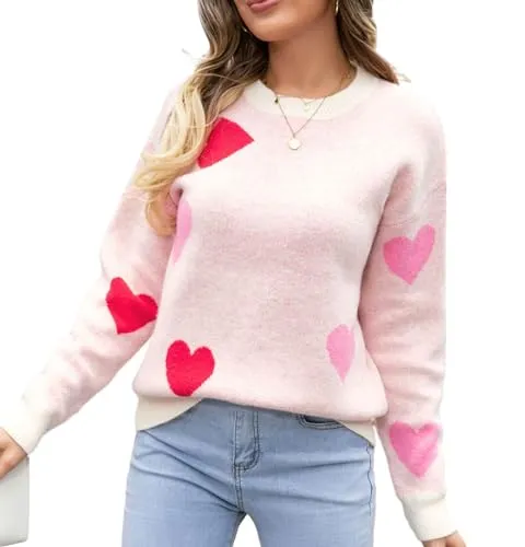 KMBANGI Women Heart Print Sweatshirt Romantic Oversized Sweater Valentine's Day Love Graphic Long Sleeve Pullover Tops (Love Hearts A,M)