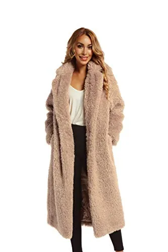 SUGAR POISON Women Faux Fur Winter Coats Comfort Warm Outerwear Open Front Long Cardigan Overcoat Jacket (Light Tan, S)