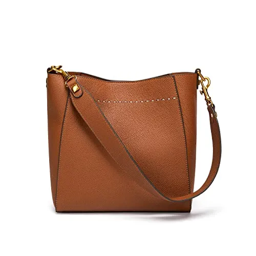 DORIS&JACKY Leather Bucket Tote Bag For Women Medium Hobo Shoulder Purse And Handbags (2-Brown)