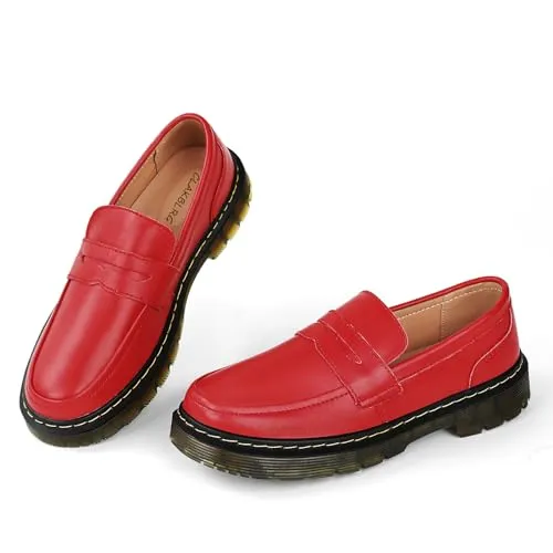 CLAKBLRG Women's Lightweight Breathable Leather Loafers Flexible Comfort Driving Style Loafer Red,9 US