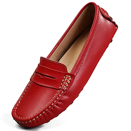 Artisure Women's Classic Handsewn Red Genuine Leather Penny Loafers Driving Moccasins Casual Boat Shoes Slip On Fashion Office Comfort Flats 6 M US SKS-1221HON060