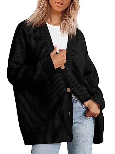LILLUSORY Women's Winter Clothes Lightweight Cardigan for Women Dressy 2023 Open Front Oversized Jackets Sweaters Loose Cardigans Black