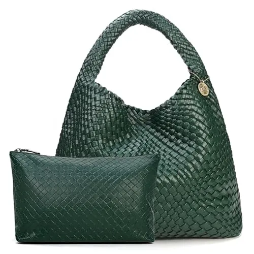 PS PETITE SIMONE Woven Tote Bag for Women Large Woven Purse Woven Leather Handbags Braided Purse Weave Purse Hazel
