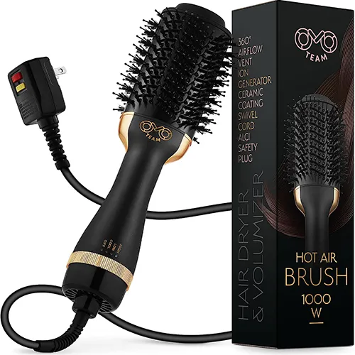 OMOteam Professional Dual Voltage Blowout Hair Dryer Brush