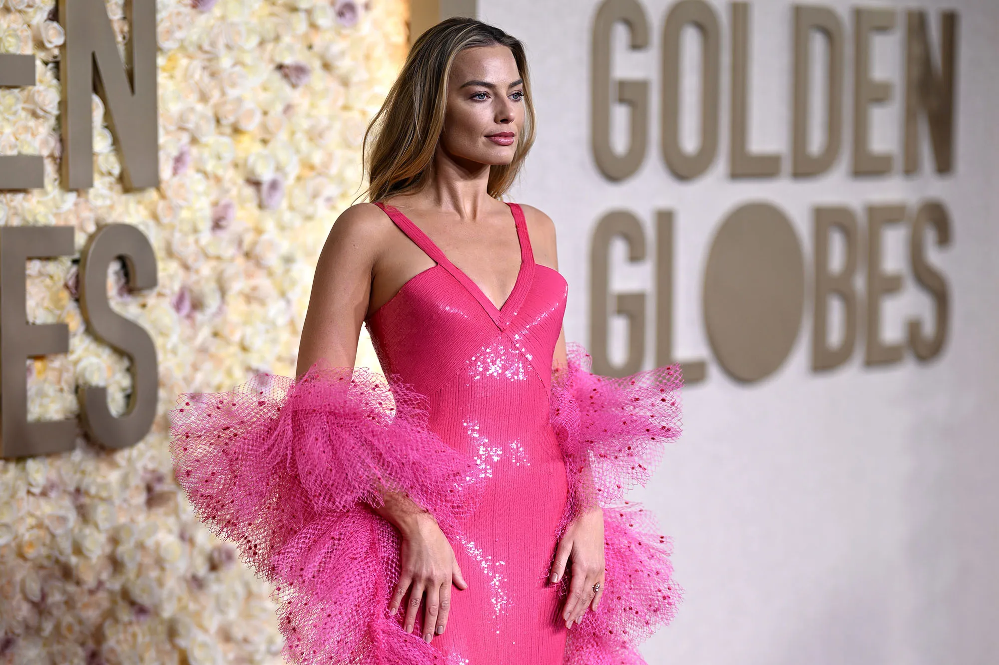 Margot Robbie attends the 81st Annual Golden Globe Awards at the Beverly Hilton on January 7, 2024 in Beverly Hills, California. (Photo by Lionel Hahn/Getty Images)