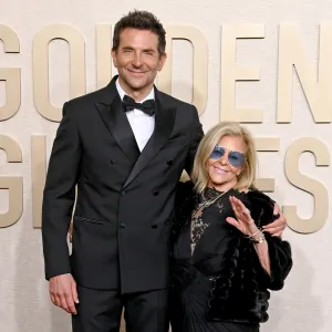 Bradley Cooper Makes His Mark on 2024 Golden Globes Red Carpet Alongside His Mom Gloria Campano