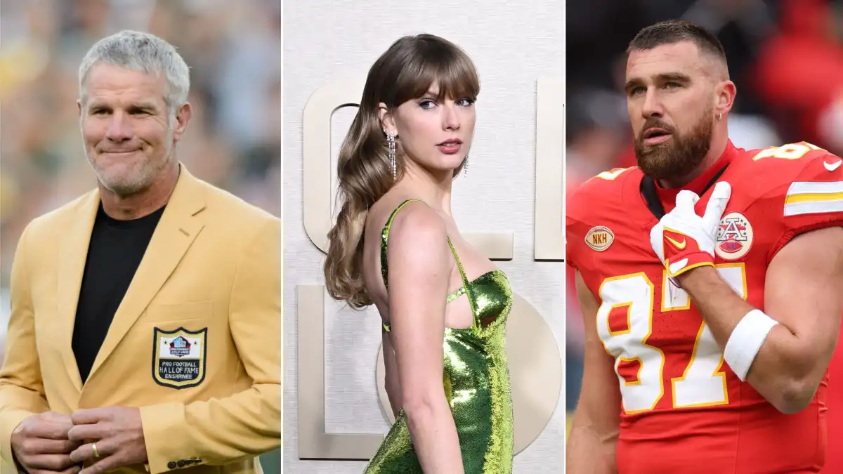 Brett Favre, Taylor Swift, Travis Kelce.