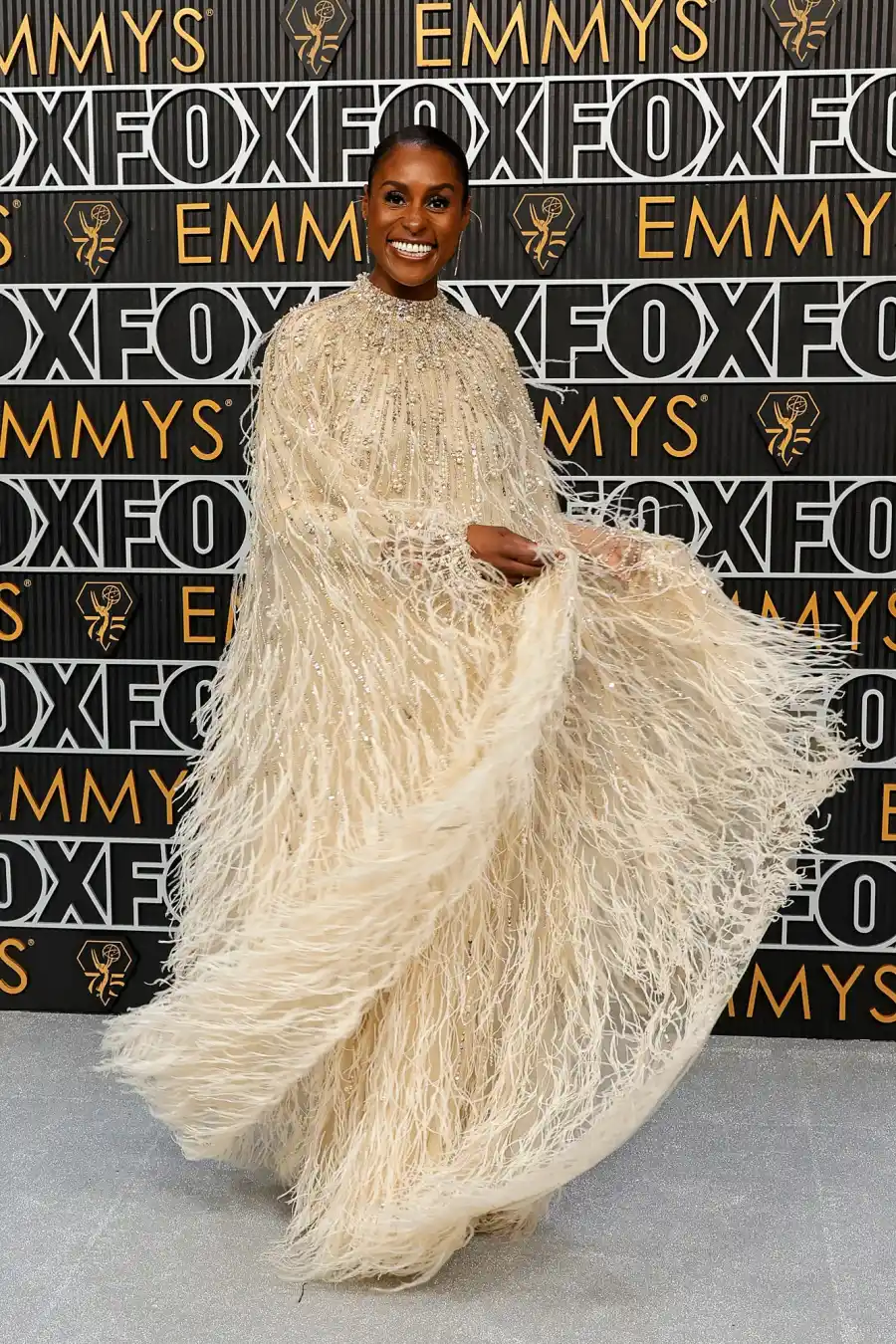 Emmy Awards 2023 Red Carpet Arrivals feature Issa Rae attends the 75th Primetime Emmy Awards