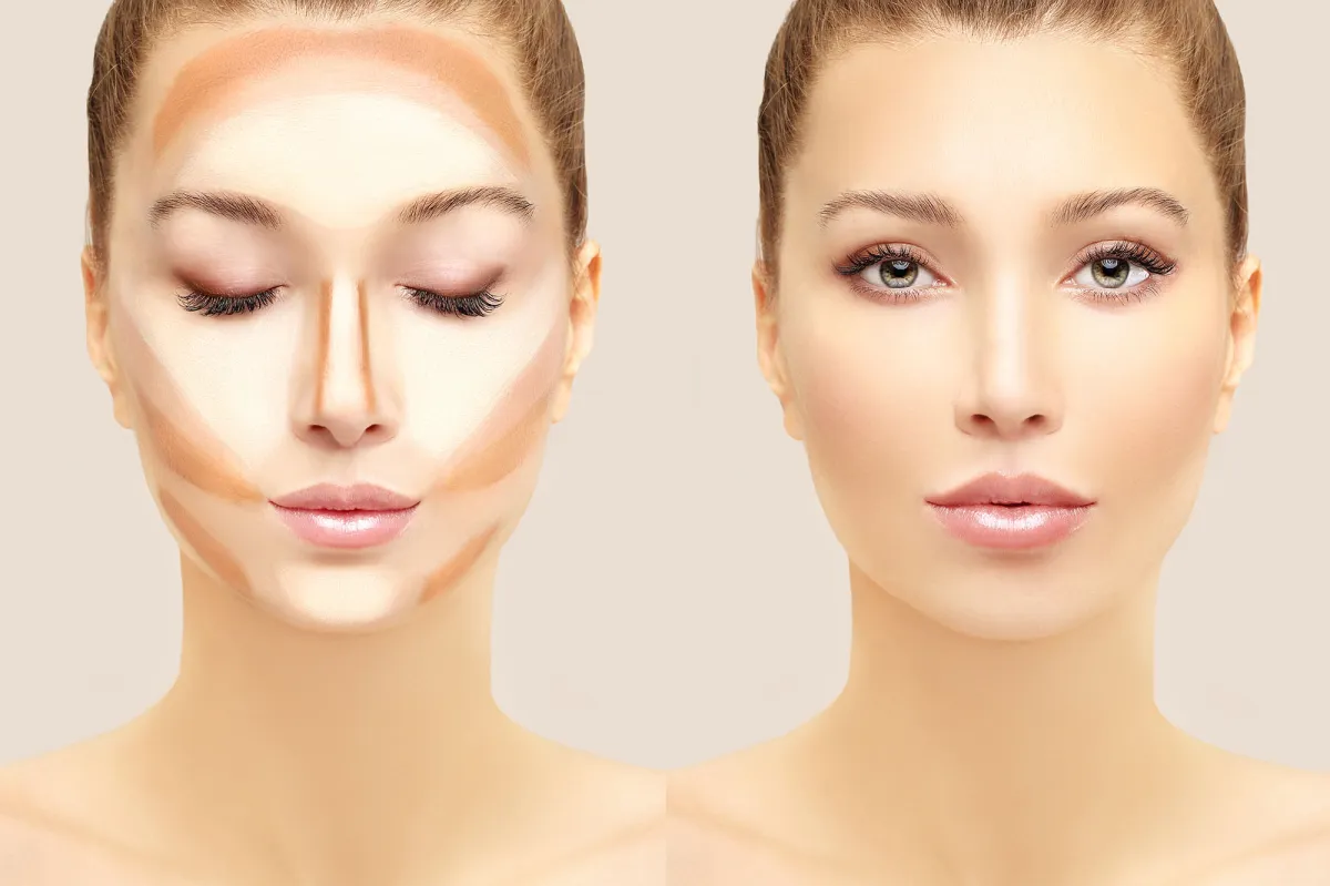 Make up woman face. Contour and highlight makeup..