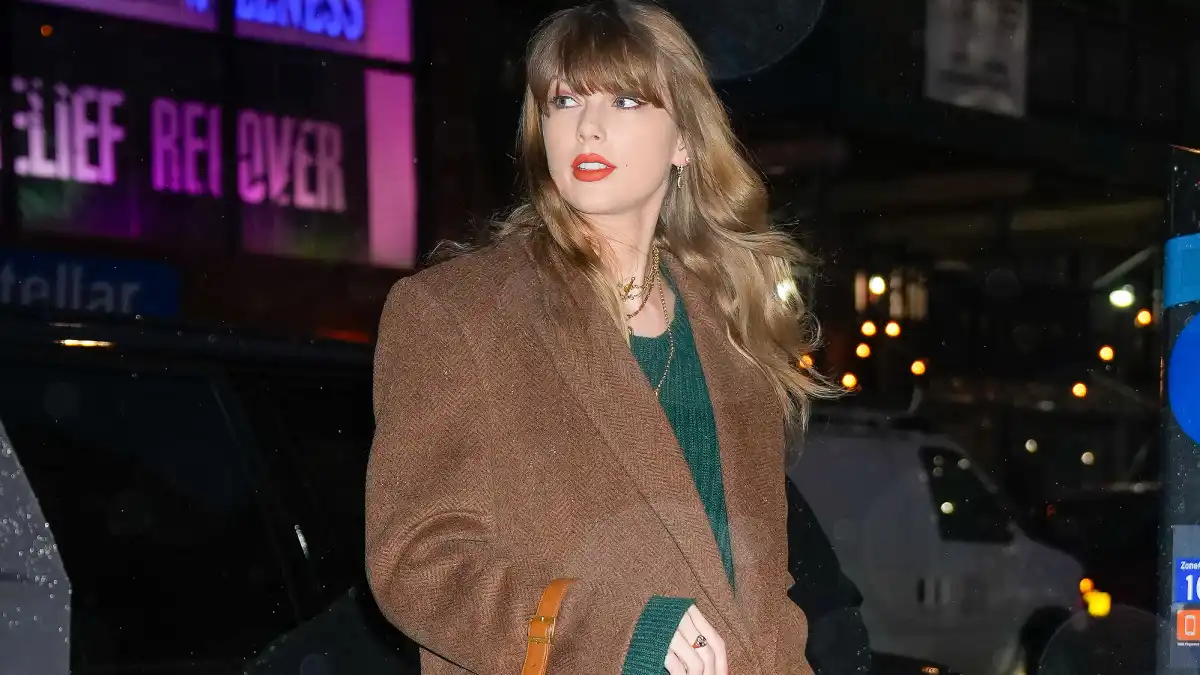 Feature Taylor Swift Looks Effortless in Green Sweater Dress While Out in NYC Following the Golden Globes