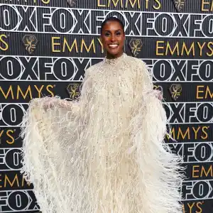Issa Rae Spins in Beaded and Feathered Embellished Gown at the Emmys 684