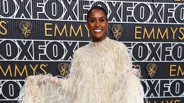 Issa Rae Spins in Beaded and Feathered Embellished Gown at the Emmys 684