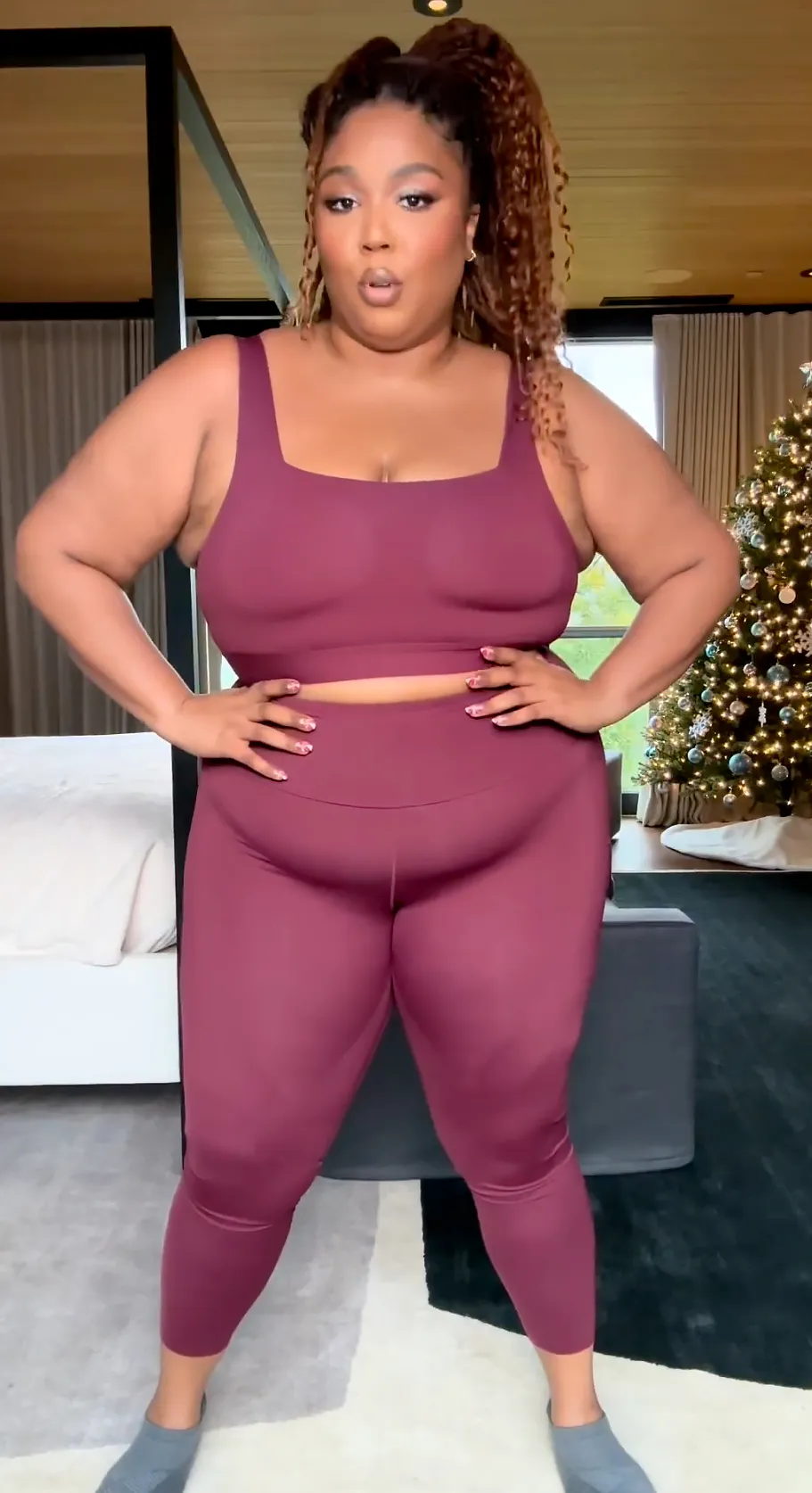 Lizzo Models Legging and Bra Set From Her Clothing Line Yitty- ‘New Year, New Me’