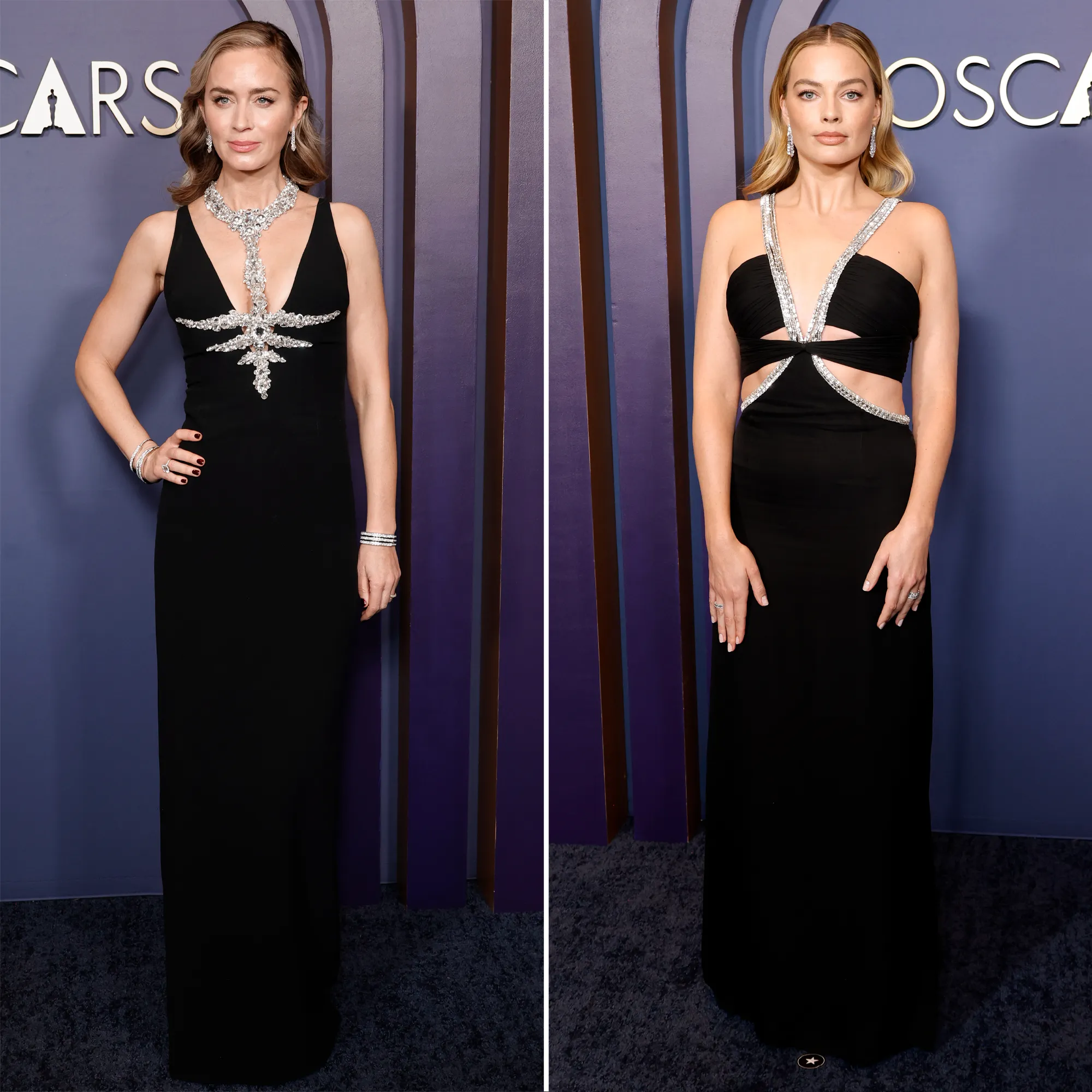 Margot Robbie and Emily Blunt Twin in Matching Black and Crystal Gowns at the Governors Awards