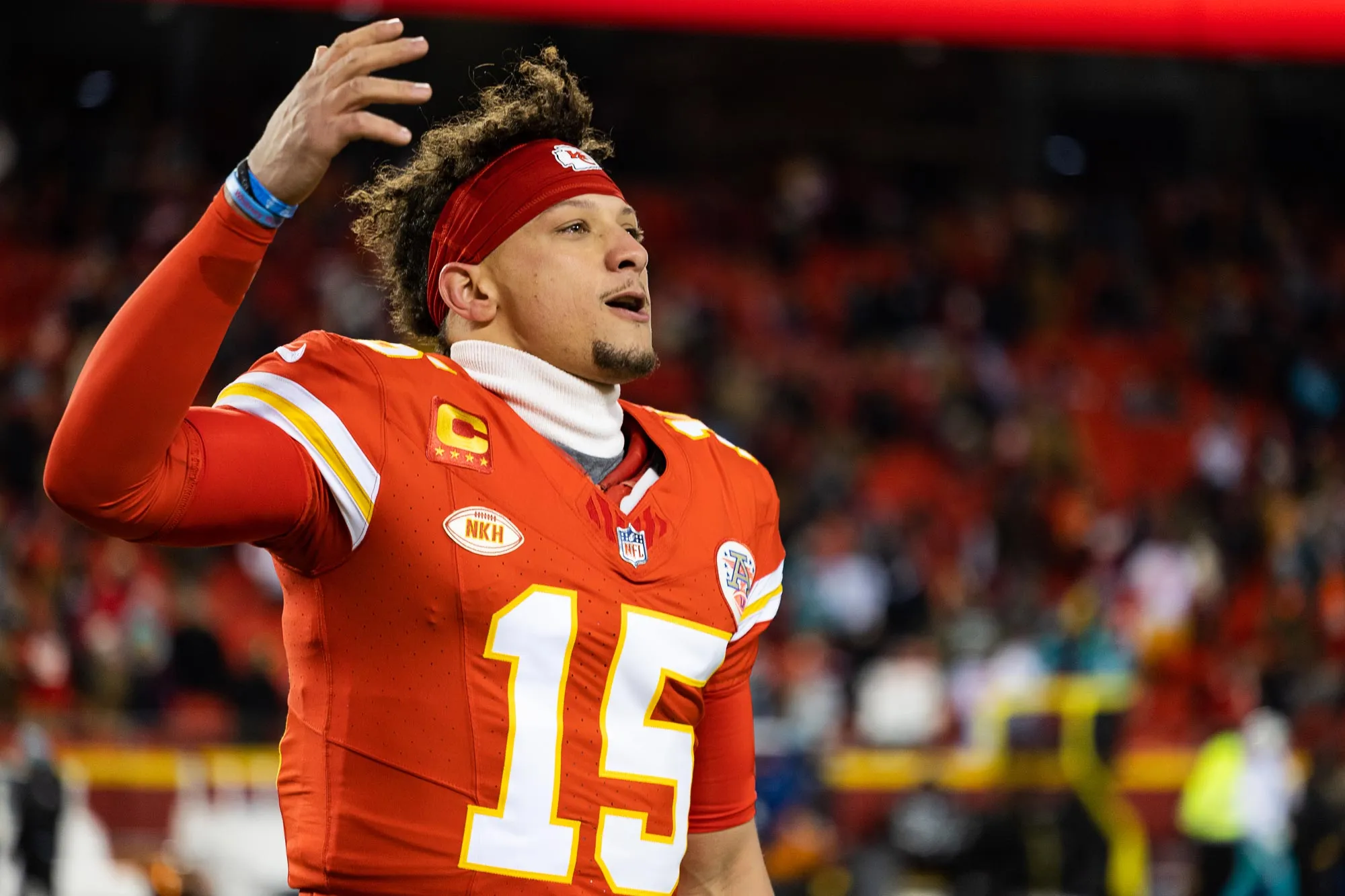 Patrick Mahomes Hypes Up Teammates in Locker Room Up After Kansas City Chiefs Beat the Buffalo Bills 031