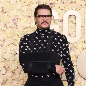 Pedro Pascal Arrives at 2024 Golden Globes in Sling After Arm Injury