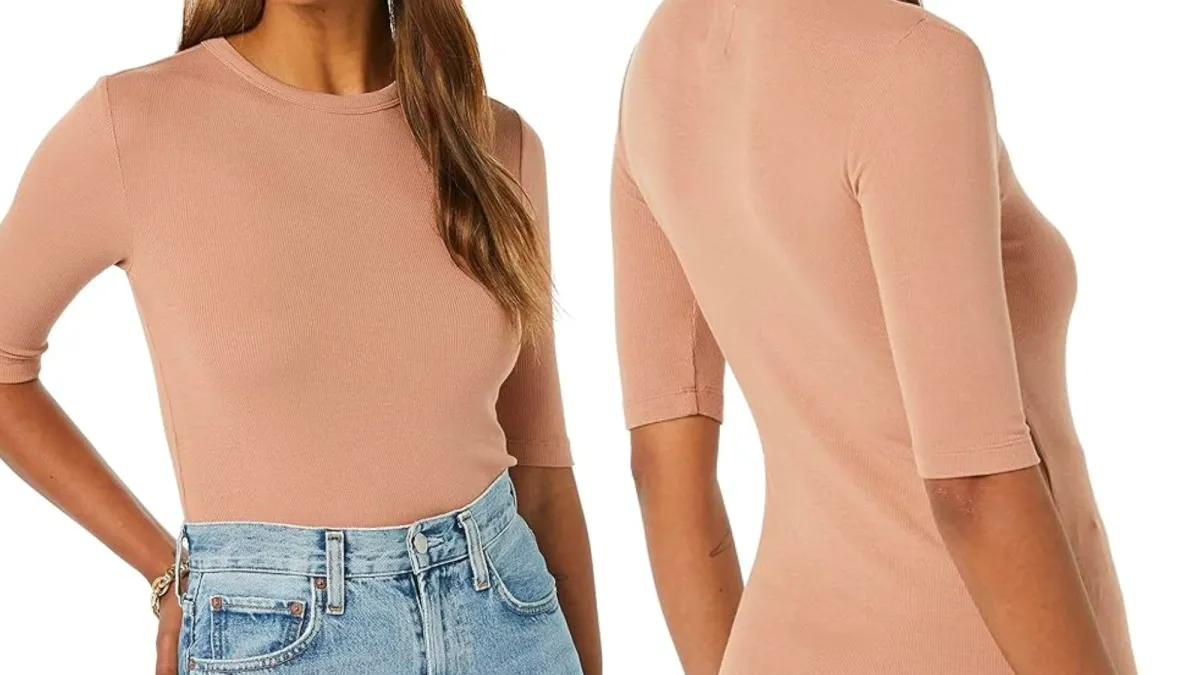 Amazon Aware Modal Ribbed Elbow Sleeve Crew Neck T-Shirt