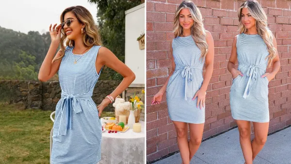 Merokeety Sleeveless Striped T-Shirt Dress