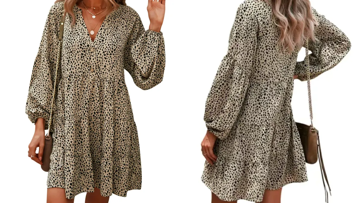 Shibever Leopard Floral Tunic Dress