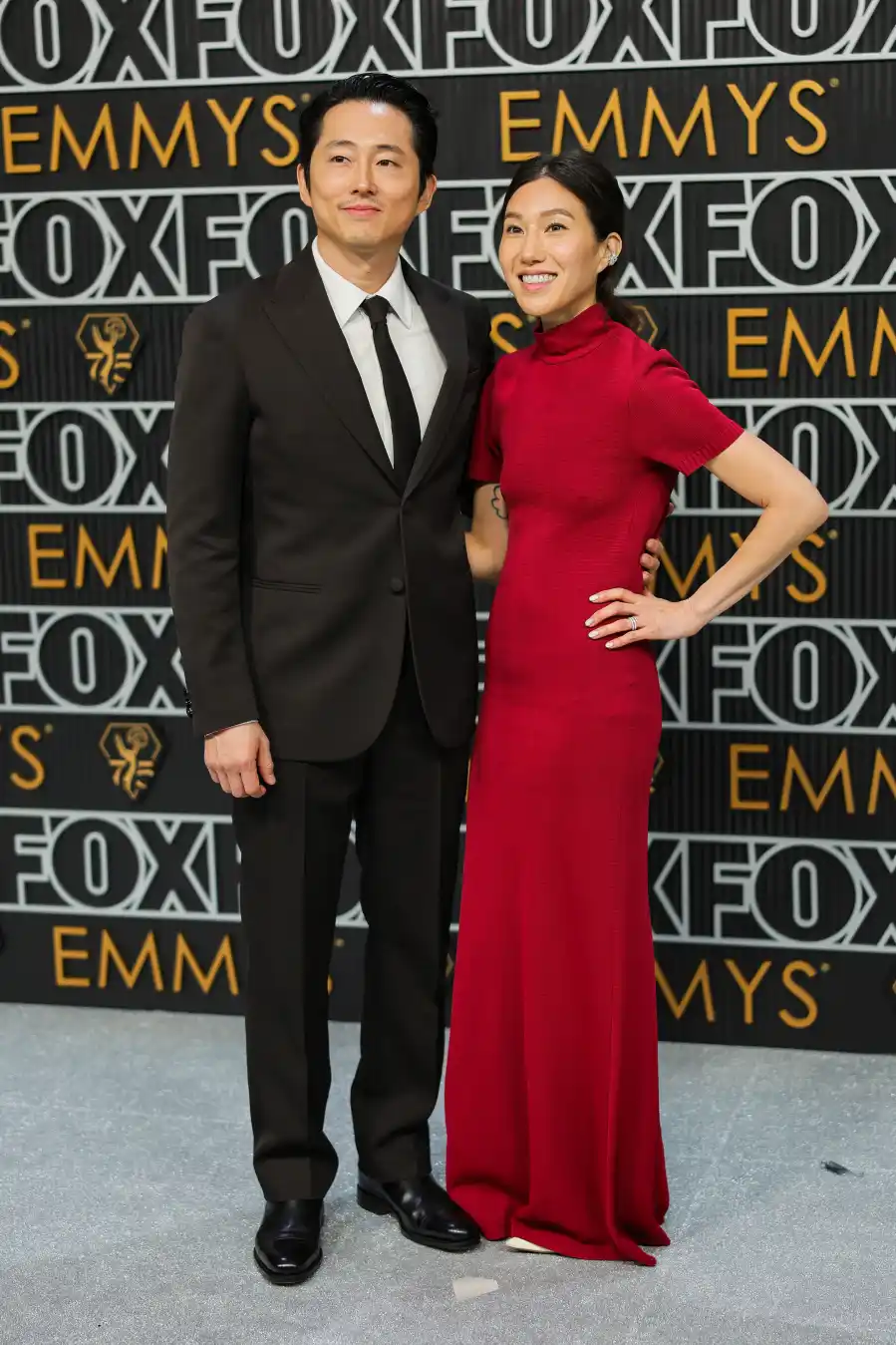 LOS ANGELES, CALIFORNIA - JANUARY 15: (L-R) Steven Yeun and Jo Pak attend the 75th Primetime Emmy Awards at Peacock Theater on January 15, 2024 in Los Angeles, California. (Photo by Neilson Barnard/Getty Images)