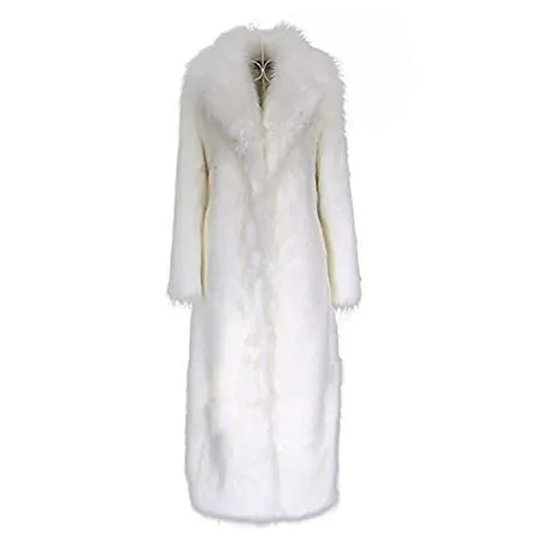 Old DIrd Women's Winter Fashion Outerwear Lapel Full-Length Maxi Fluffy Faux Fur Coat white xl