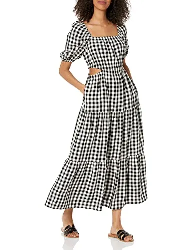 The Drop Women's Anaya Square Neck Cut-out Tiered Maxi Dress, Black/Whisper White, L