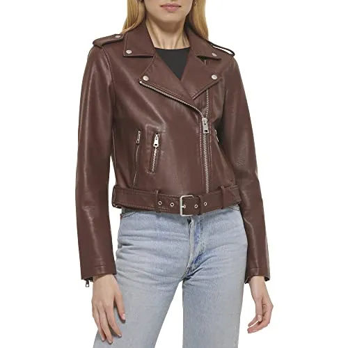 Levi's Women's The Belted Faux Leather Moto Jacket (Regular & Plus Size), Chocolate Brown, Large