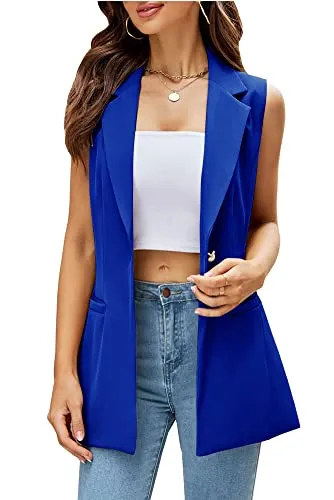 Kedera Womens Blazer Sleeveless Blazers for Women Vest Fashion Casual Lightweight Lapel Blazer Jacket for Women Royal Blue M